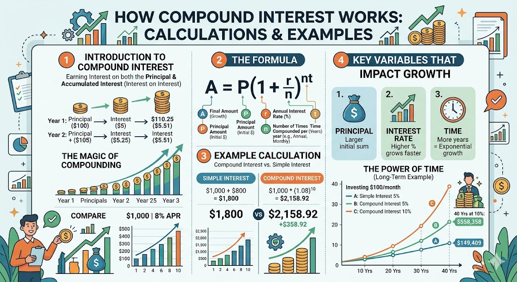 How Compound Interest Works: Calculations and Examples